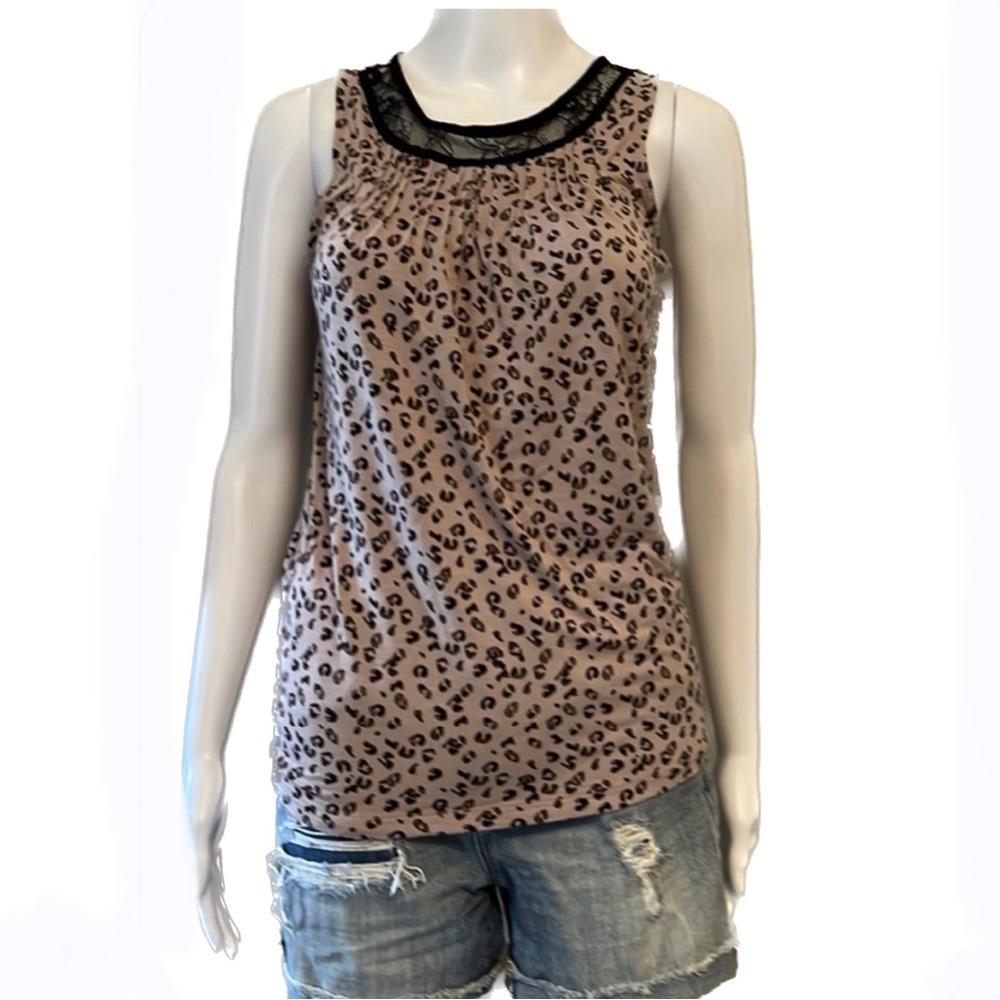 Loft leopard tank with lace & ruching extra small